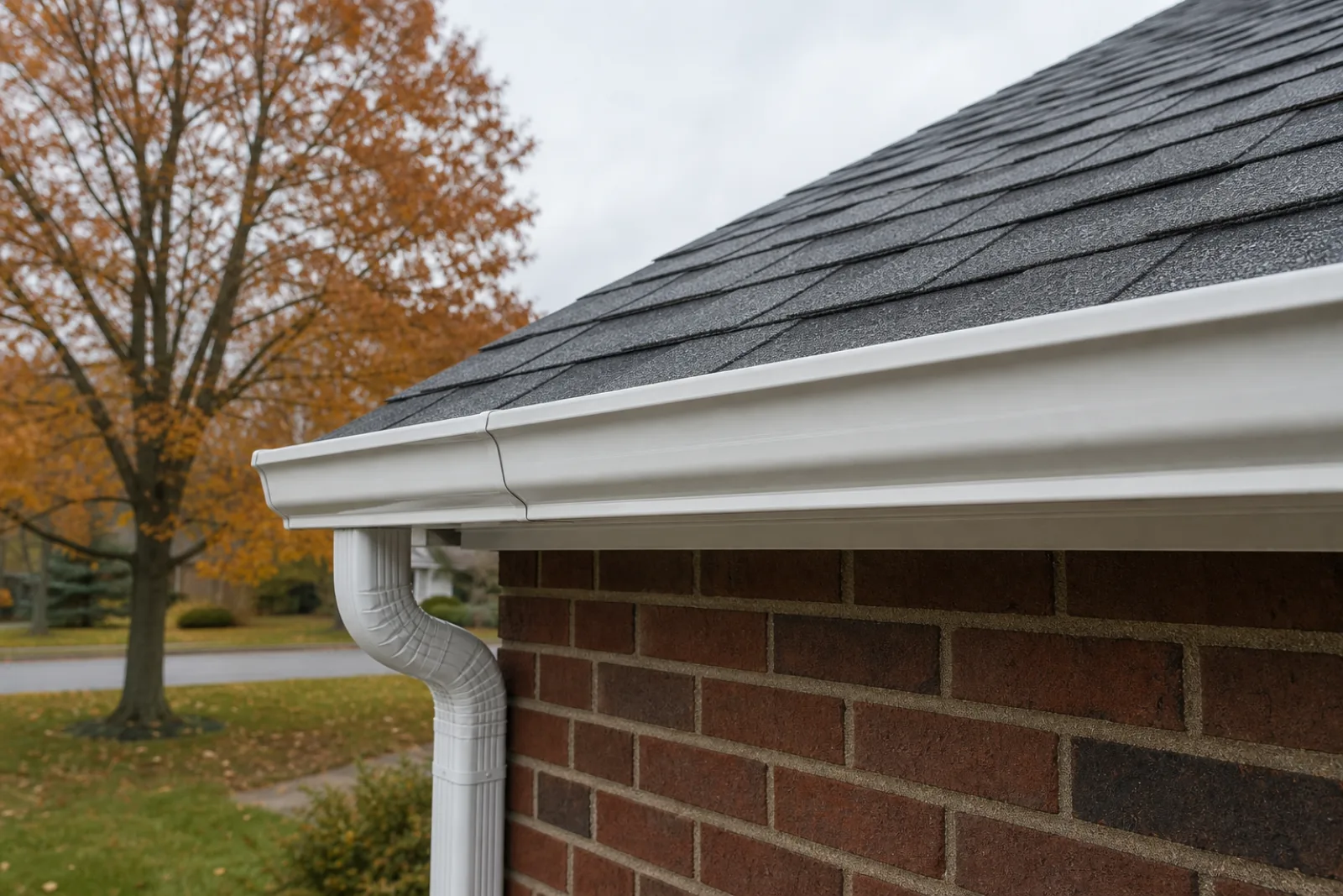 Seamless aluminum gutter installation on a residential home in Cleveland, OH